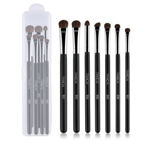 Eye Makeup Brushes 7pcs Essential Eyeshadow Brushes Kit with Soft Synthetic Hairs & Wood Handle for Eyeshadow, Blending, Eyebrow, Eyeliner (Color: Black, Type: 7pcs+Transparent box)