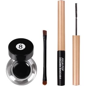 Waterproof Curl Long Lasting Not Easy To Dye Black Brown Mascara Eyeliner Set Combination (Color: Black)